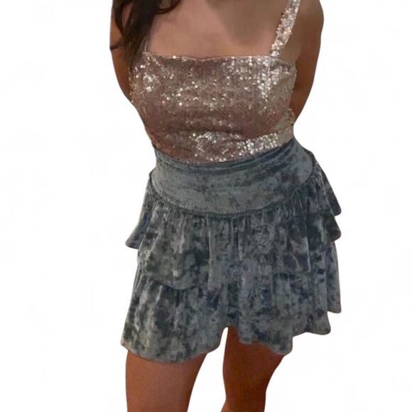 Aerie Women's Mint Green Crushed Velvet Skirt - Picture 6 of 6